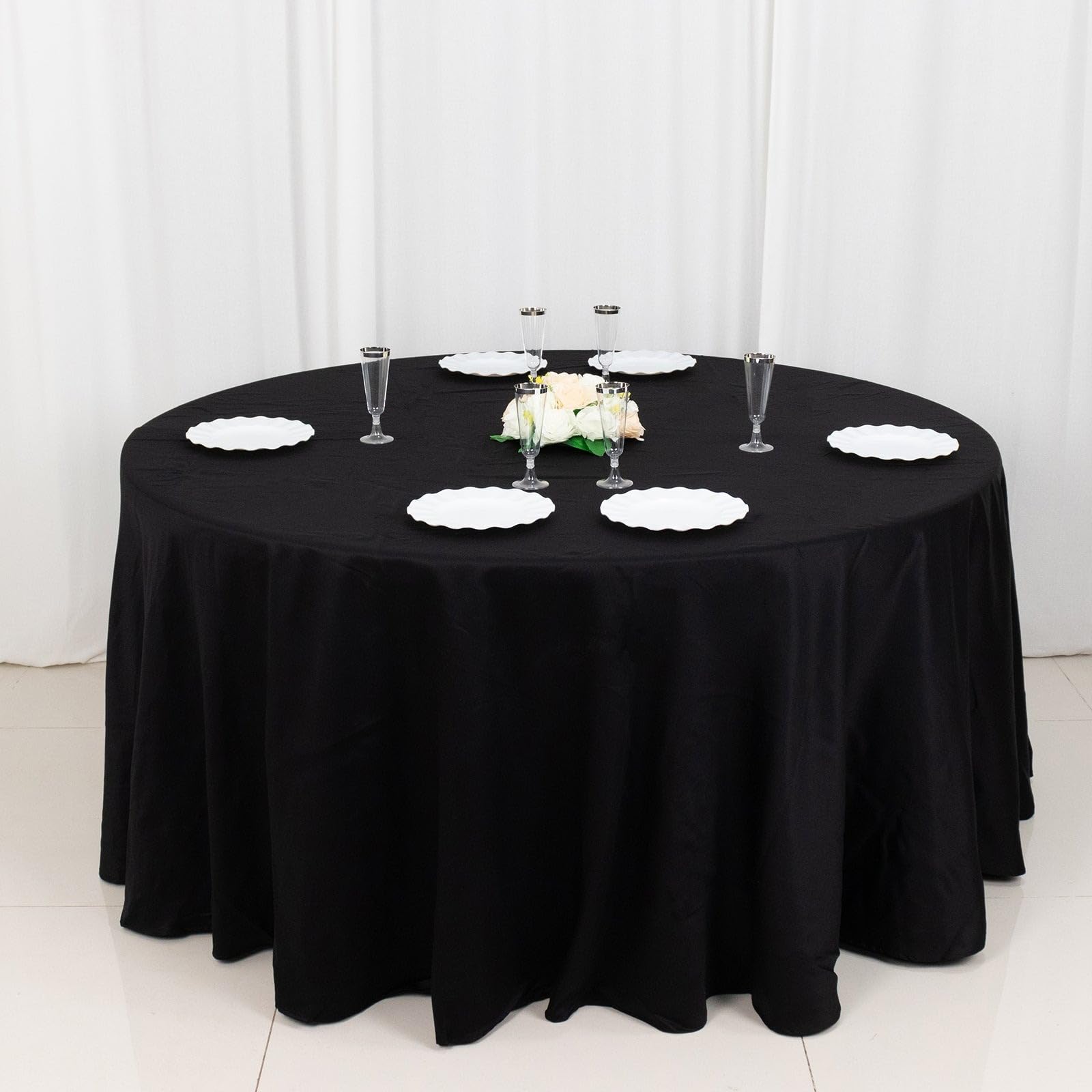Balsacircle 120-Inch Black Premium Round Cotton Tablecloth Table Linens Wedding Party Events Decorations Kitchen Dining